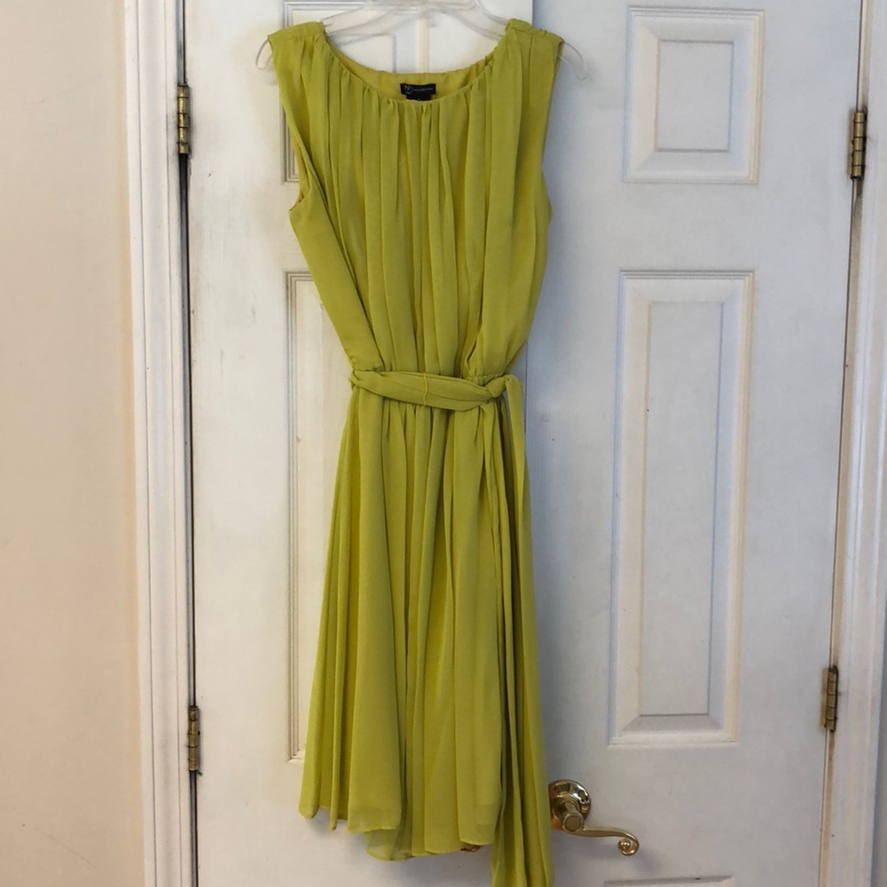New Direction lined Chartreuse  belted dress